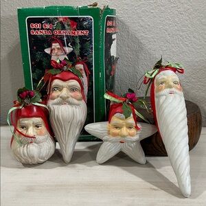 Vintage Santa Ornament Set with Red and White Accents-set of four